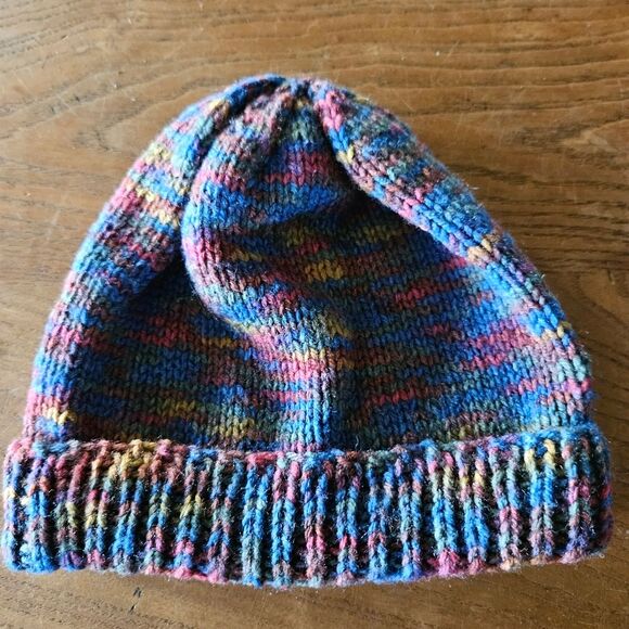 Multi Colored Knit Crochet Beanie Hat Handmade Cozy #BohoStyle #FestivalWear - Picture 4 of 4